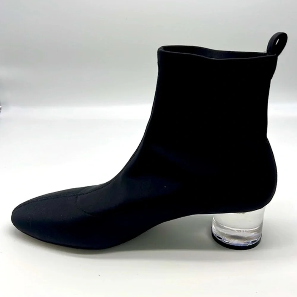 Zara - Black Polyester Sock Ankle Boots With Clear Laminated Heels Size 36